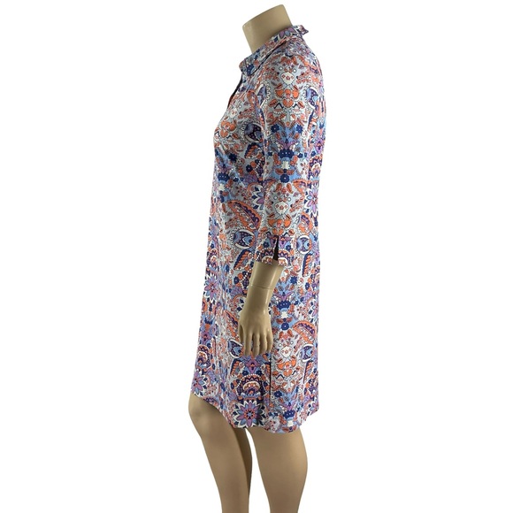 Talbots Button Half Placket Royal Paisley Shirtdress Printed Knit Dress Size L - Picture 4 of 7